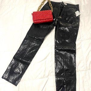 Zara leather snake skin print black pants